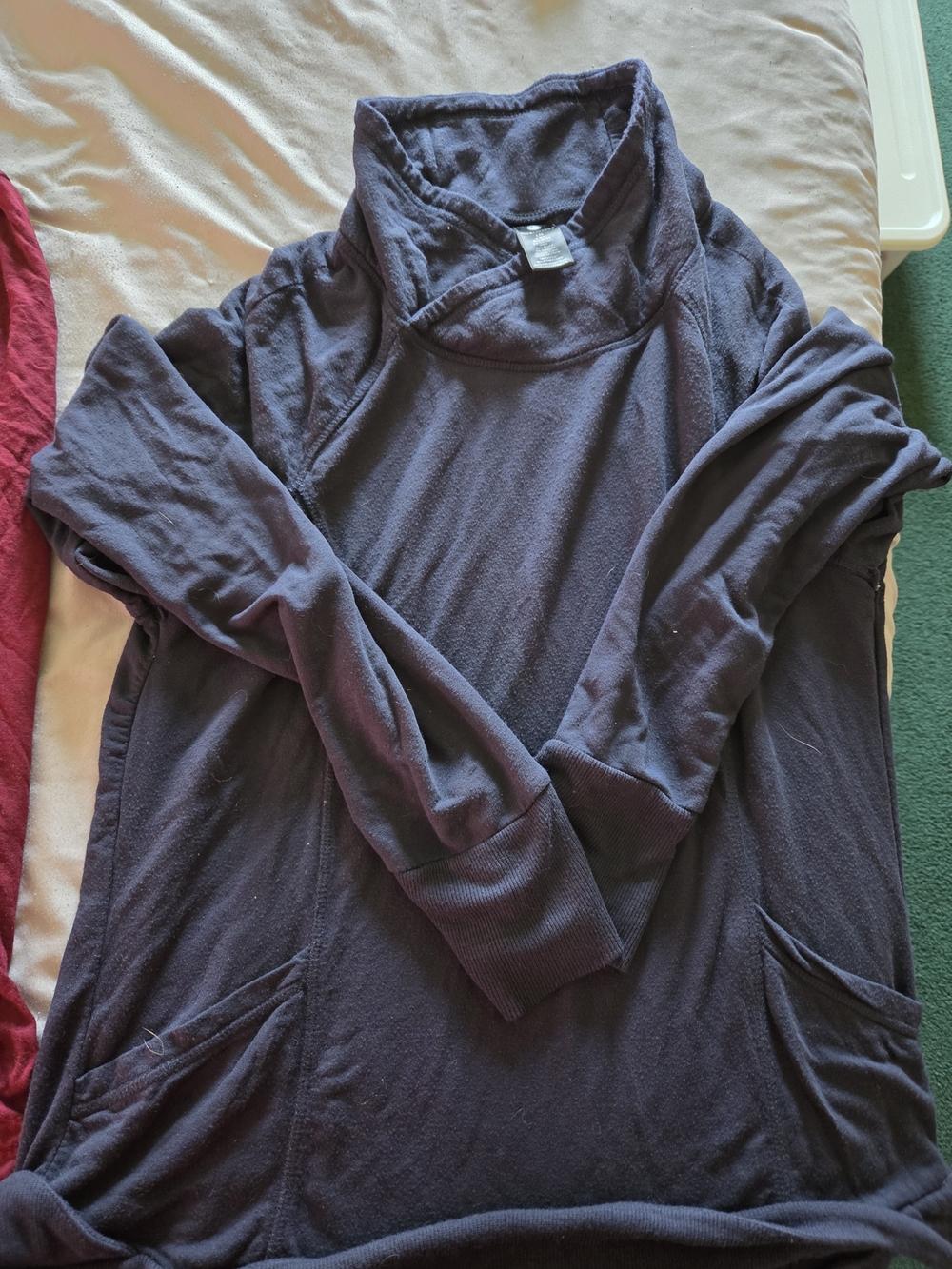 Women's Dark Blue Pullover Sweater with Funnel Neck